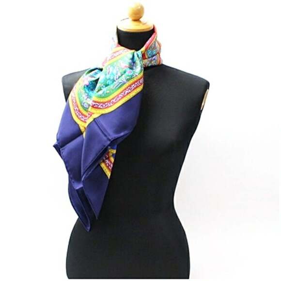 HERMES Authentic Blue Silk Scarf - Picture 4 of 8